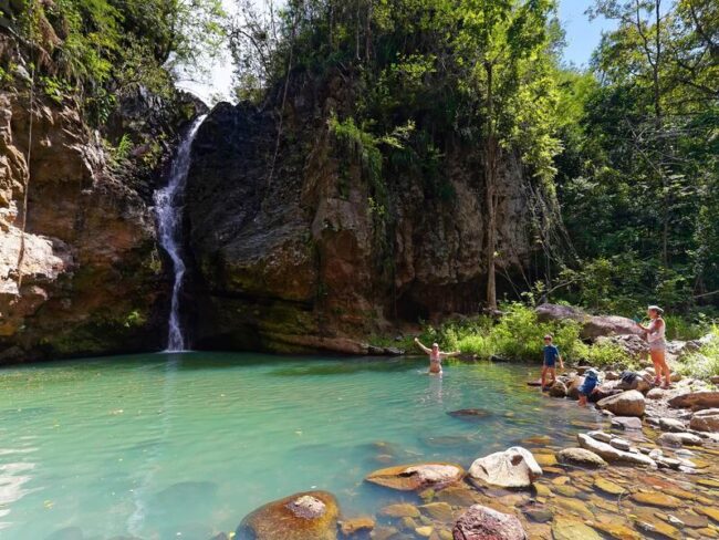 The lush nature of the Kalinago waterfall in Guadeloupe