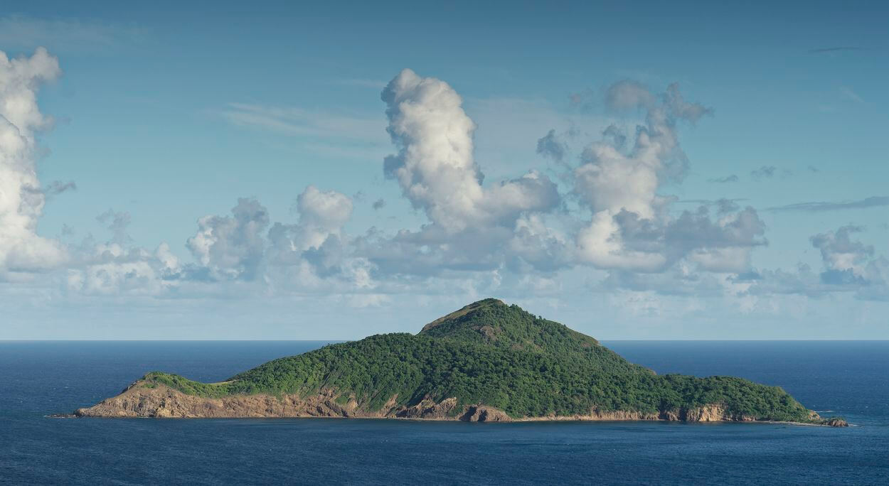 Belvedere-Aussicht Terre-de-Bas Blick auf die Îlets von Terre-de-Bas
