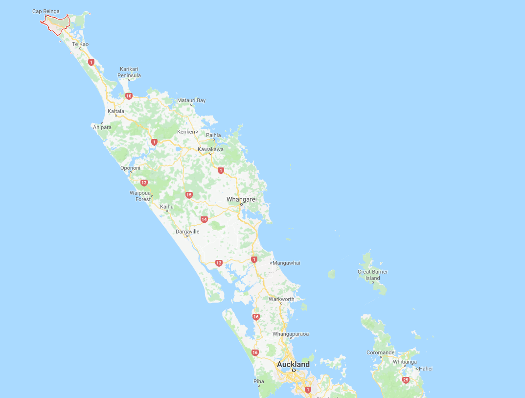 mapa de Cape Reinga mapa de Cape Reinga