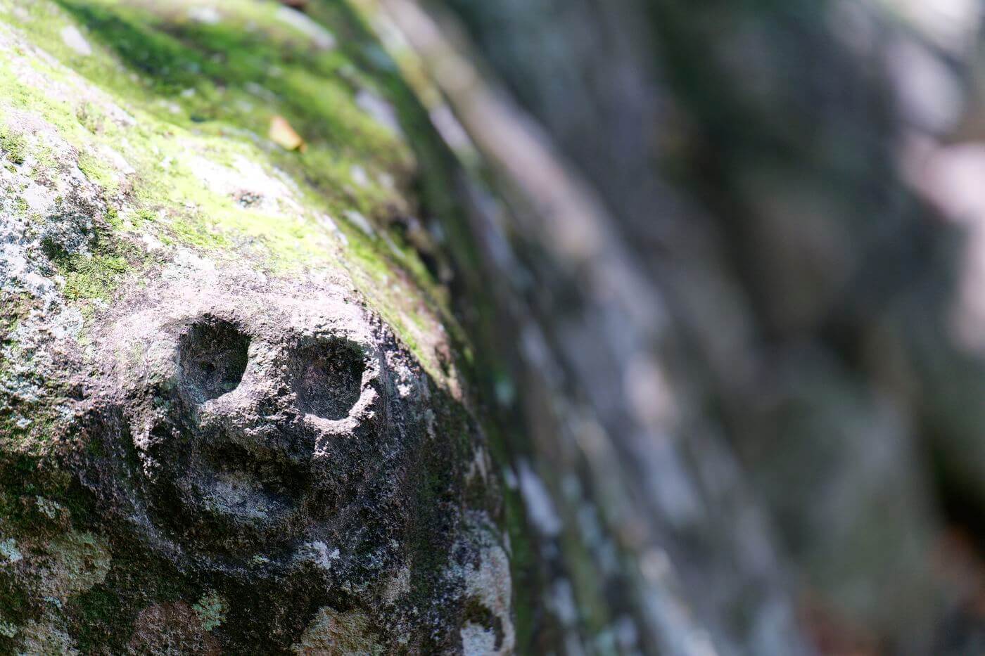 Rostros tallados en la roca Rostro místico grabado en la roca, río Kalinago