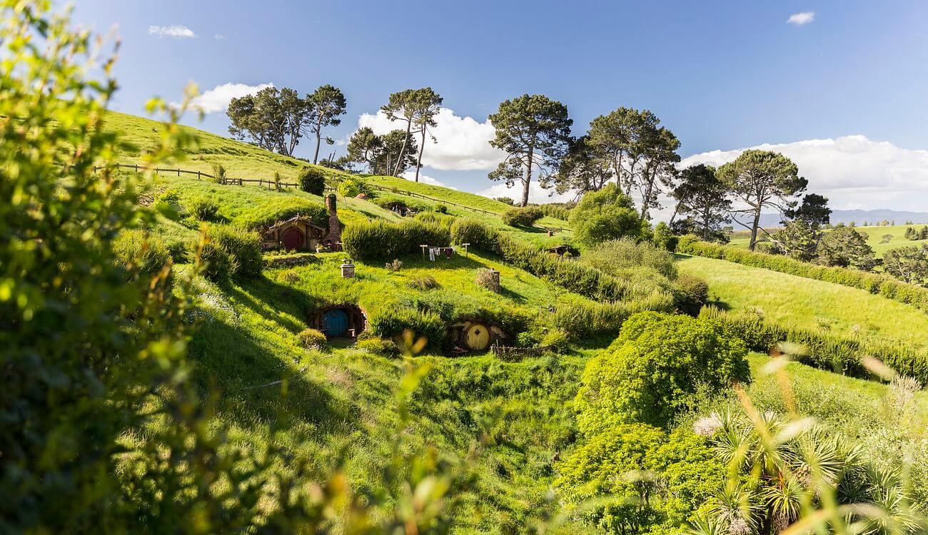 paisaje de Hobbiton hermoso paisaje de Hobbiton en Nueva Zelanda