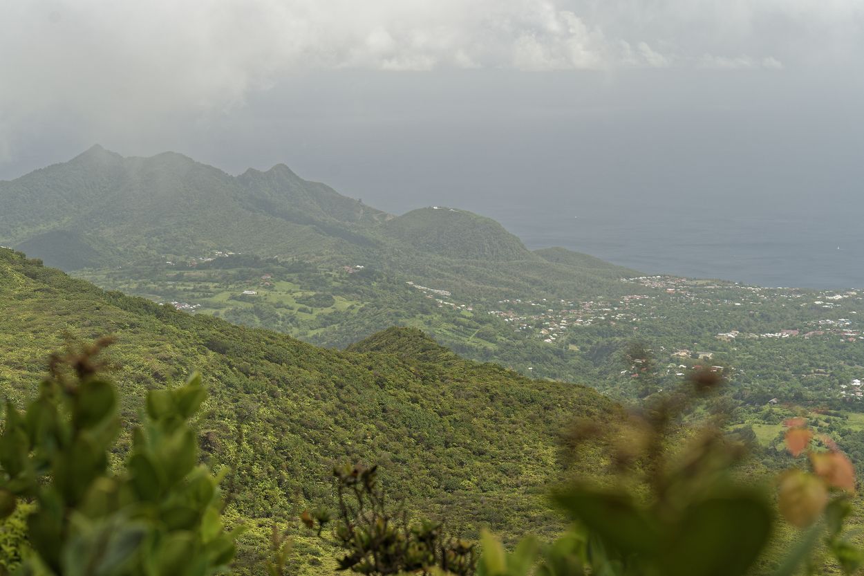 Vista de la niebla en Soufrière niebla y montaña en el Caribe