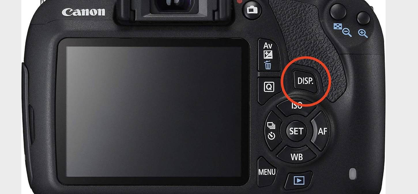 Disp- oder Info-Taste, um das Histogramm zu überprüfen Histogramm-Foto auf einem DSLR-Gehäuse